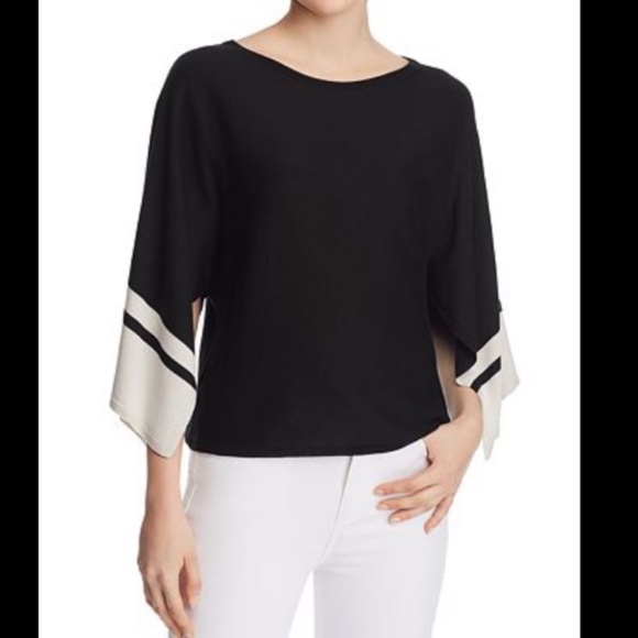 Eileen Fisher Size XXS Black Rib Knit Slit Sleeve Sweater Top Lyocell Silk Blend - Picture 2 of 10